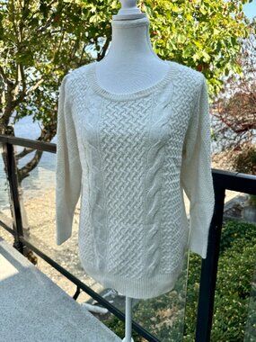 Anne Taylor Loft Cable Knit Cozy Wool Blend Crew Neck Sweater